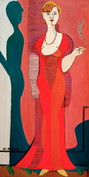Blonde woman in red dress. Portrait of Elisabeth Hembus from Ernst Ludwig Kirchner